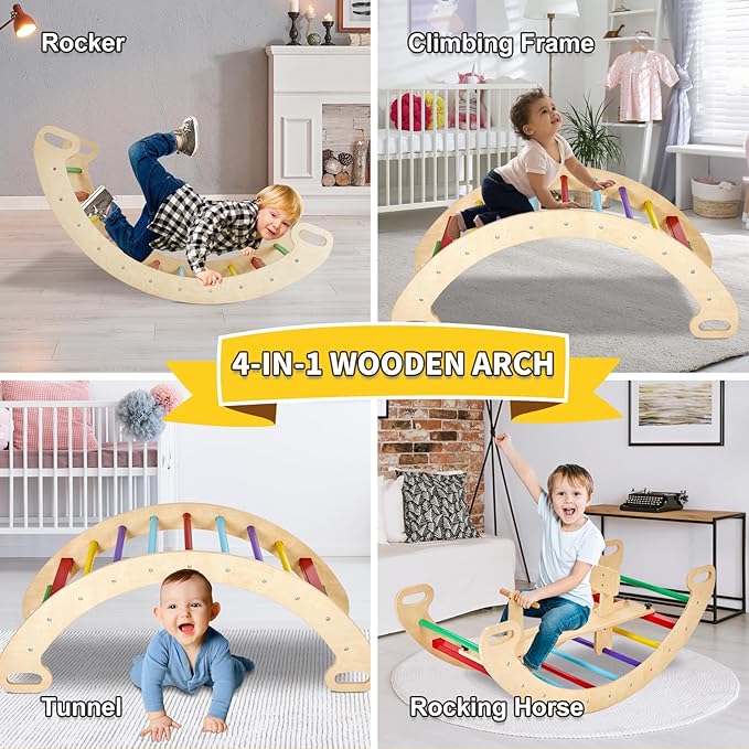 9-in-1 Climbing Triangle Set with Detachable Wooden Climbing Arch for Rocking Horse and Climbing, Indoor Triangle Jungle Playground Gym for Toddlers-CubbioJoy