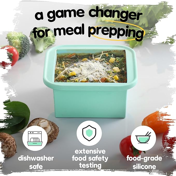 2-Cup Silicone Freezer Trays with Lids – Perfect for Meal Prep, Portion Control, and Easy Freezing-Meal Prep Container Molds for Soup,Leftovers (Bondi Mint, 4 Pack)-CubbioJoy