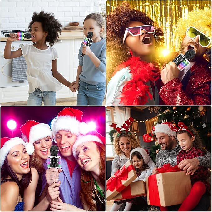 BlueFire 4 in 1 Karaoke Wireless Microphone with LED Lights, Portable Microphone for Kids, Great Gifts Toys for Kids, Girls, Boys and Adults (Black)-CubbioJoy