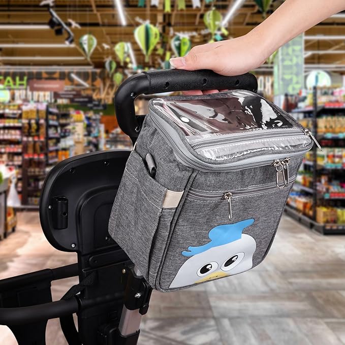 Baby Stroller Organizer Bag，Small Diaper Bag - Universal Stroller Organizer With Insulated Cup Holder,Pocket With Baby Wipes Dispenser，Adjustable Shoulder Strap(Deep Grey)-CubbioJoy