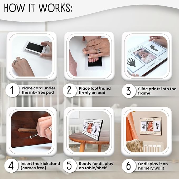 Baby Hand and Footprint Kit with Photo & Birth Details, Inkless Hand and Footprint Kit, Newborn Keepsake Plaque, Baby Shower Gifts (STYLE 2 (Baby Shower) (Gift From God))-CubbioJoy