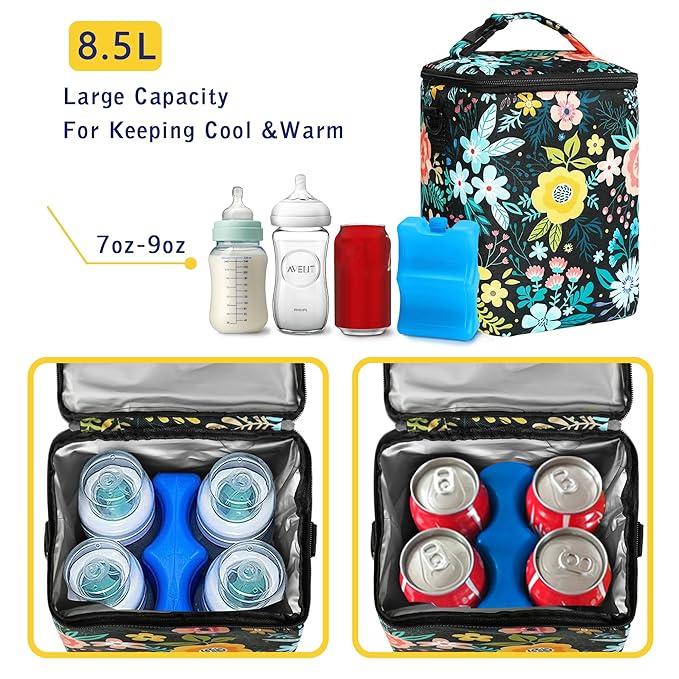 Breastmilk Cooler Bag with Ice Pack Fits Up to 9oz Bottles - Insulated Baby Bottle Cooler with Strap - Nursing Mom & Daycare Travel-CubbioJoy