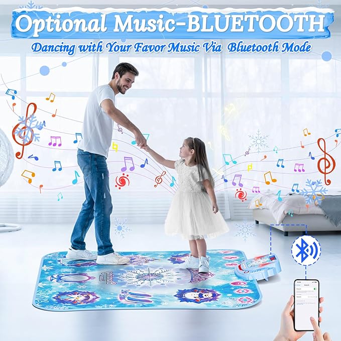 Dance Mat Toys Girl Gift: 8-Button Frozen Dance Pad Wireless Bluetooth Electronic Dance Game for Kids with 4 Game Modes LED Light Built-in Music Birthday Gifts for 3 4 5 6 7 8 9 10+ Years Old Girls-CubbioJoy