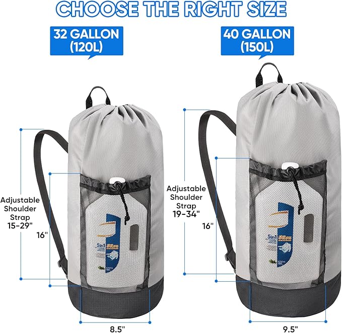BALEINE 150L Laundry Bag Backpack, 900D Oxford Fabric Large Travel Laundry Bags with Shoulder Straps and 2 Mesh Pockets for College Dorm, Apartment, Laundromat (Grey, 150L)-CubbioJoy