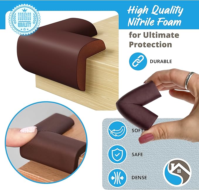 8-Pack Corner Protectors Baby Proof, Furniture Corner and Edge Safety Bumpers, Soft Rubber Foam Cushion Covers, 3M Taped Corner Guards, Baby Child Proofing Pads, Table Corner Protectors, Brown-CubbioJoy