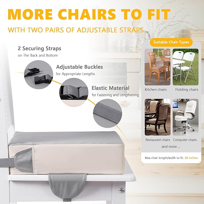 Booster Seat for Kitchen Chair with Adjustable Straps, Toddler Booster Seats for Dining Table Portable for Travel Camping Eating, Booster Cushion for Table for Baby Child Infant Kid Boy Girl-CubbioJoy