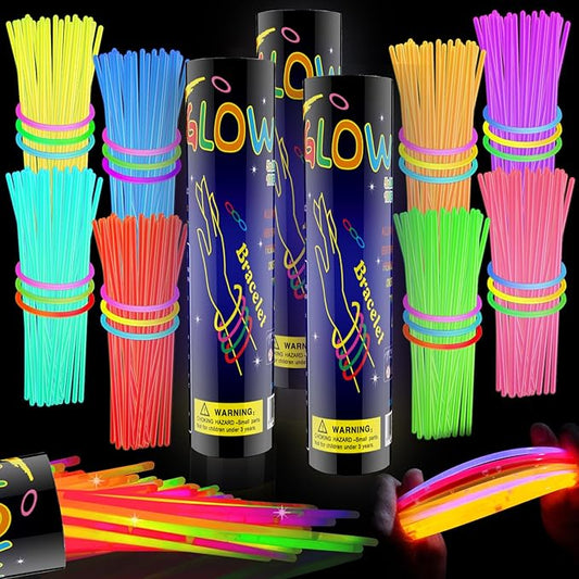 300 Pcs Glow Sticks Bulk Party Pack, 8'' Glow in the Dark Party Supplies, Glow in the Dark Light Up Sticks with Connectors, Party Favors for Birthday, Concert, Raves, Halloween, Christmas-CubbioJoy