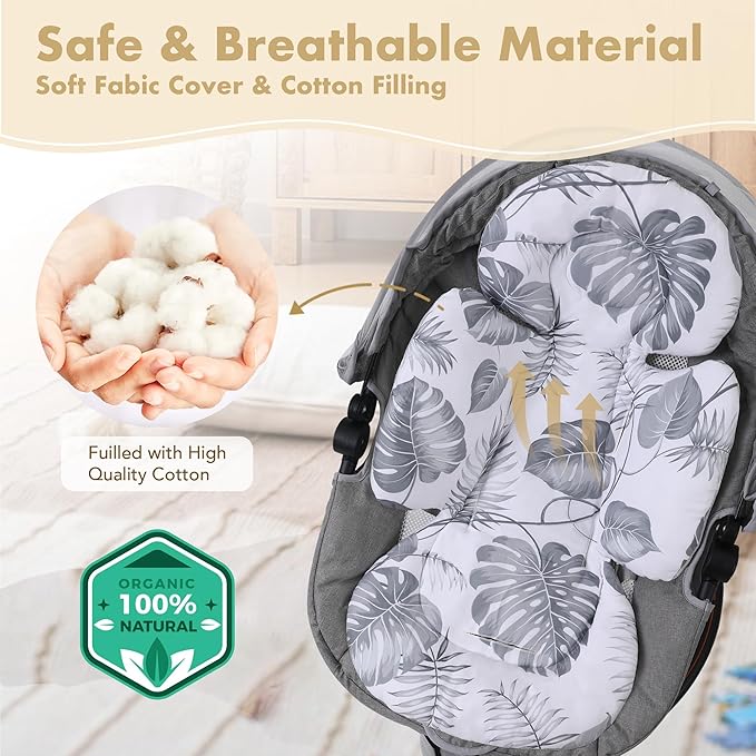 Infant Car Seat Insert, 2-in-1 Head & Body Carseat Support for Baby Newborn Toddler with Strap Covers, Reversible Ultra-Soft Cushion for Baby Carseat, Stroller, Swing & Bouncer-CubbioJoy