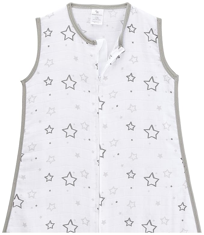 Amazing Baby Cotton Muslin Sleeping Sack, For Baby Boy or Girl, Wearable Blanket with 2-way Zipper, Stars, Sterling, Large (12-18 Month)-CubbioJoy