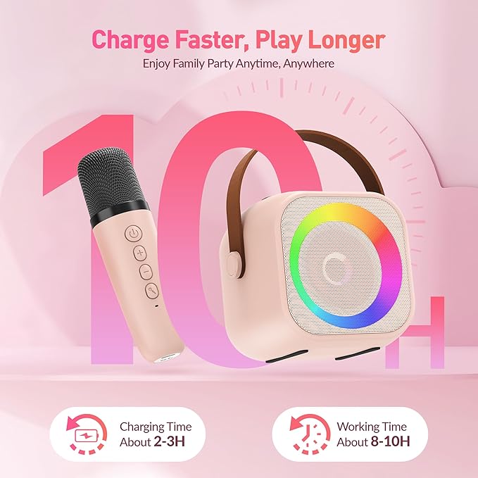 Karaoke Machine for Kids Adults, Mini Portable Bluetooth Karaoke Speaker with 2 Wireless Microphone and Lights, Christmas Birthday Gifts for Girls Ages 4, 5, 6, 7, 8, 9, 10, 12+ Family Home Party-CubbioJoy