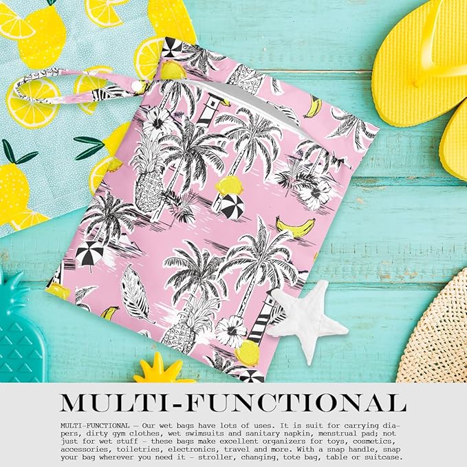 Wet Bag, Wet Dry Bag, Wet Bag for Swimsuit, Travel, Beach, Pool, Diapers, Dirty Yoga Gym Clothes, Makeup Bag, Waterproof Tropical Palm Leaves Decor Jungle Palm Leaf Favors-CubbioJoy