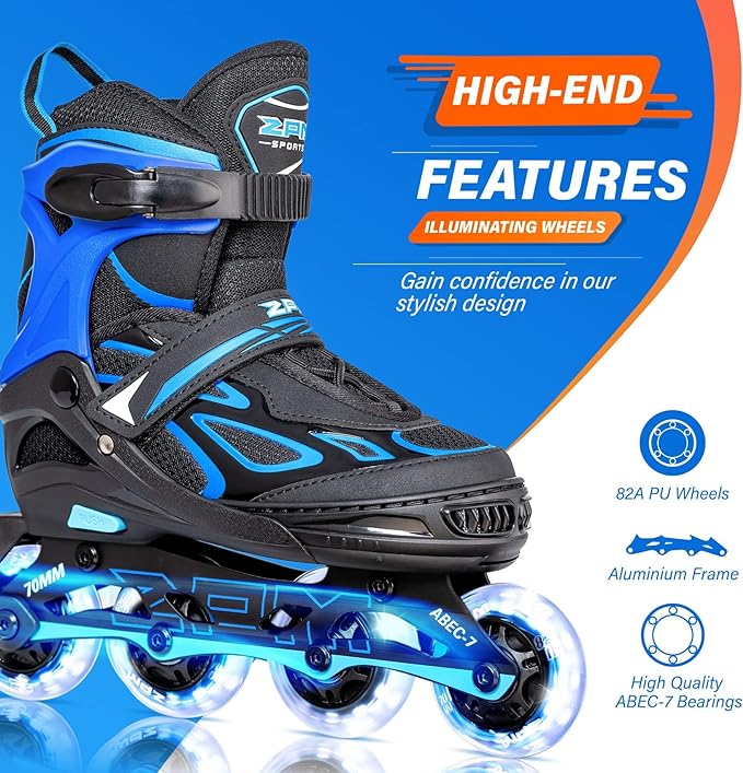 2PM SPORTS Vinal Girls Adjustable Flashing Inline Skates, All Wheels Light Up, Fun Illuminating Skates for Kids Men Adult Women and Boys-CubbioJoy