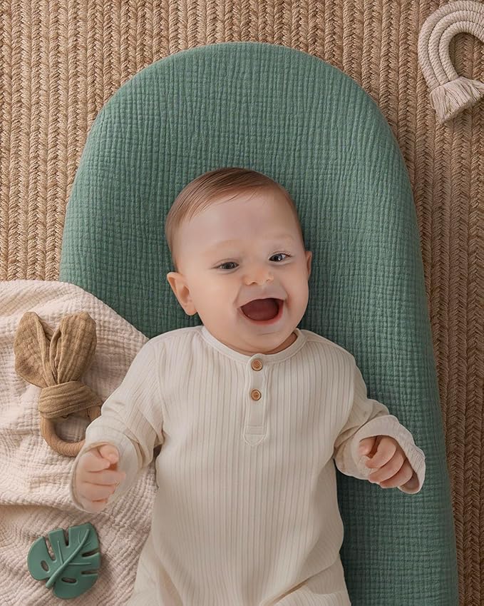 Blissful Diary Muslin Baby Changing Pad with Waterproof Lining Foam, Diaper Changing Table Pad with Cover for Dressers (Roman Green, Avocado)-CubbioJoy