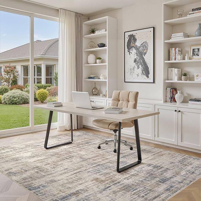 Area Rug for Living Room: 5x7 Washable Neutral Abstract Modern Soft Rugs Non Slip Indoor Floor Stain Resistant Carpet for Bedroom Dining Room Office Nursery - Brown-CubbioJoy