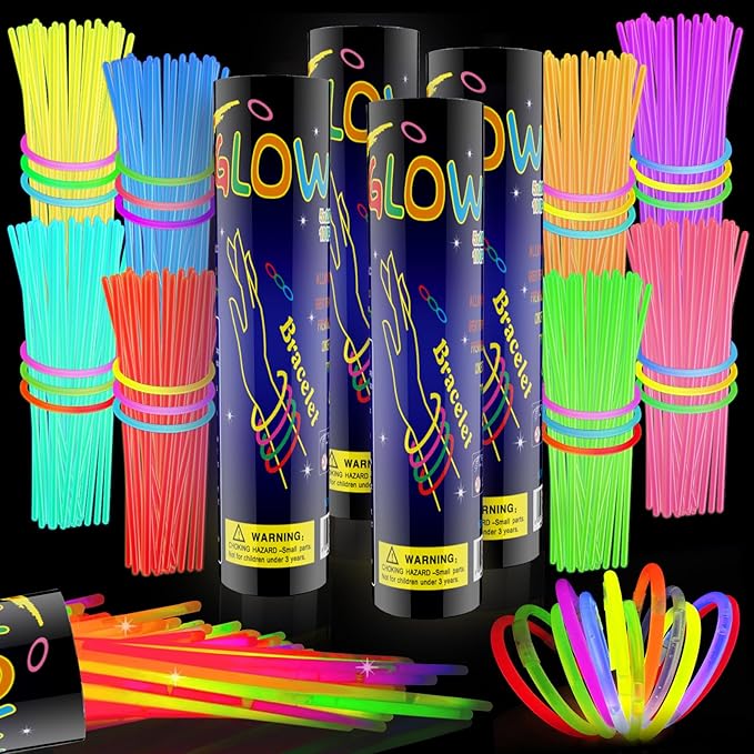 400 Pcs Glow Sticks Bulk Party Pack, 8'' Glow in the Dark Party Supplies, Glow in the Dark Light Up Sticks with Connectors, Party Favors for Birthday, Concert, Raves, Halloween, Christmas-CubbioJoy