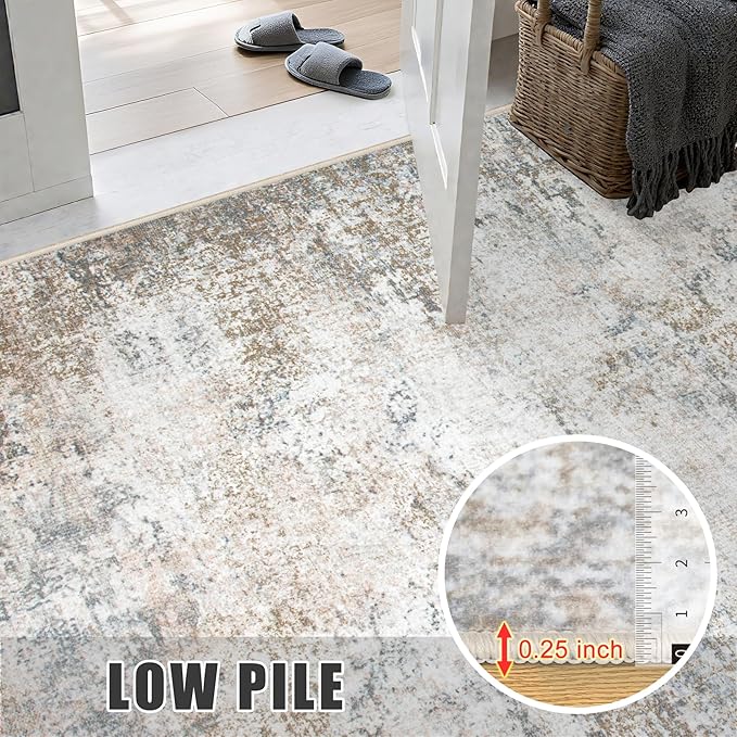 6x9 Area Rug Living Room Rug: Washable Modern Abstract Soft Thin Rug Indoor Floor No Slip Stain Resistant Carpet for Bedroom Dining Room Farmhouse Nursery Home Office - Brown Grey-CubbioJoy