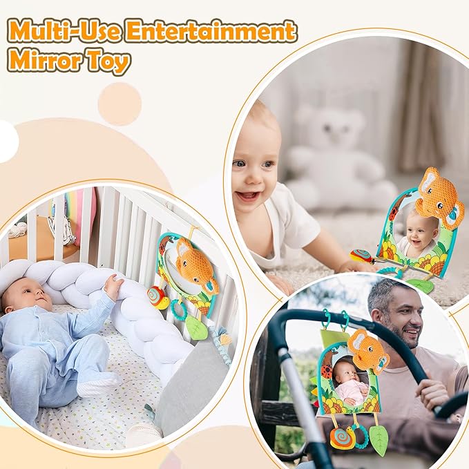 Car Seat Toy, Baby Car Mirror Toy for Rear Facing, Travel Baby Activity Center with Hanging Engaging Toys for Infants Babies 0-6-12-18 Months Boy Girl-CubbioJoy