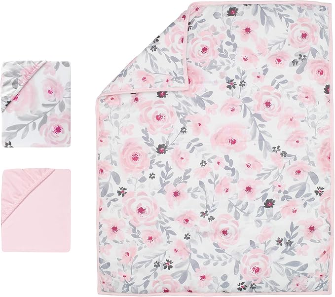 Bedtime Originals Blossom Pink Watercolor Floral 3-Piece Mini Crib Bedding Set-CubbioJoy
