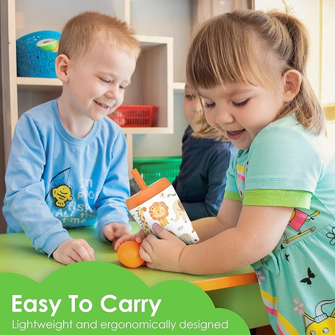 Kid Insulated Stainless Steel Tumbler with Silicone Straw, 12oz Sippy Cup for Kids (Jungle Animals)-CubbioJoy