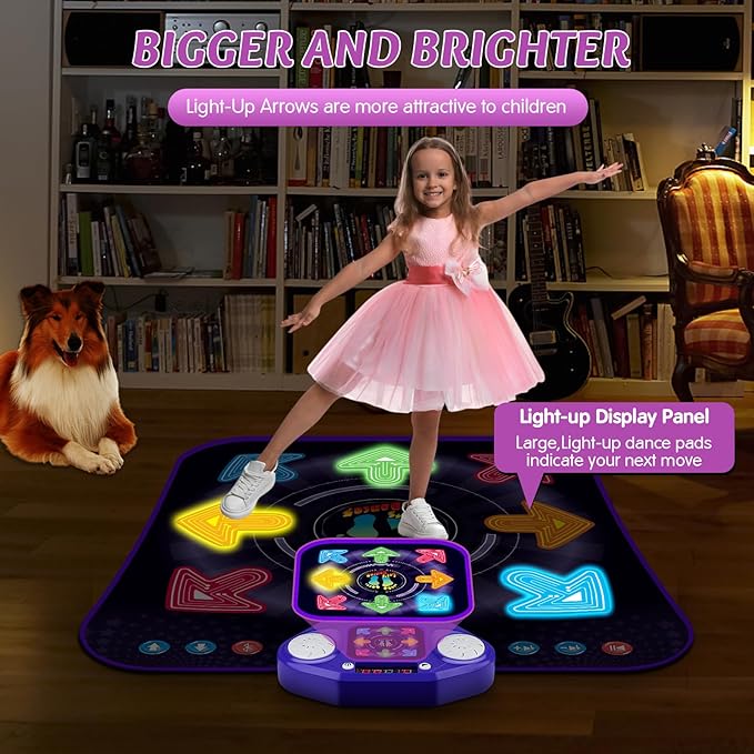 Dance Mat Toys for 3-12 Year Old Girls & Boys, Dance Mats with Light Up 8-Buttons & Wireless Bluetooth, Music Dance Toy with 5 Modes Game, Birthday Xmas Gifts for 3 4 5 6 7 8 9 10+ Year Old Girls Boys-CubbioJoy