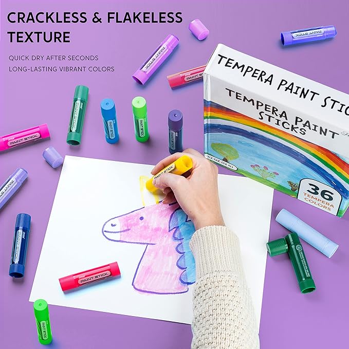 JOYIN 36 Colors Washable Tempera Paint Sticks, Art Supplies, Paint for Kids, Quick Drying and No Mess Arts Project, Gifts for Kids and Artists-CubbioJoy