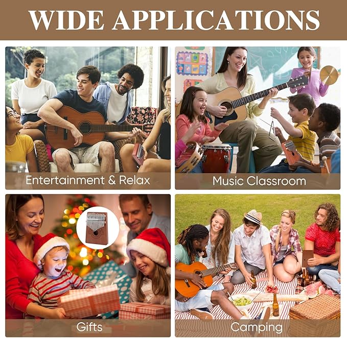 Kalimba Thumb Piano 17 Keys Instrument: Portable Mbira Finger Pianos Musical Gifts for Kids Adults Beginners - Mahogany Wood Handheld Piano with Tune Hammer, Music Book-CubbioJoy