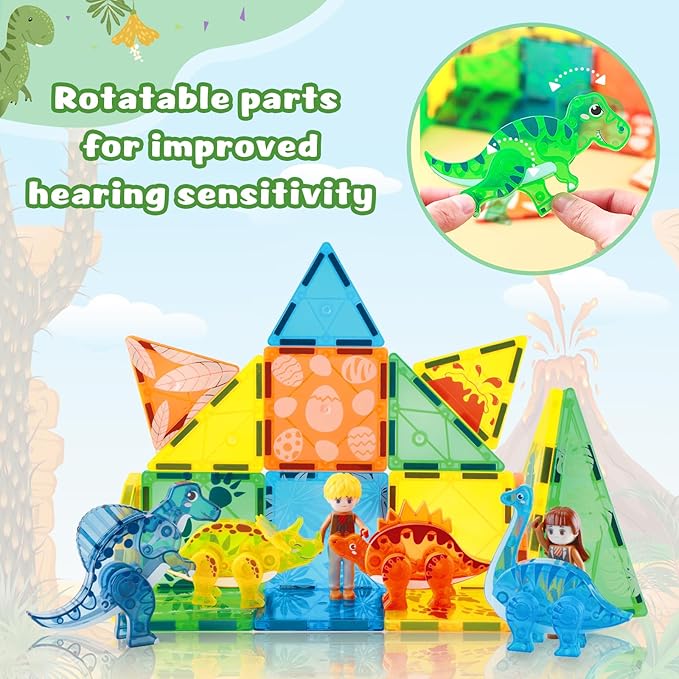 Dinosaur Magnetic Tiles,Animals Magnet Building Blocks Toys Dino World,3D STEM Educational Magnet Tiles for Boys Girls Kids Age 3 4 5 6 7 8-CubbioJoy