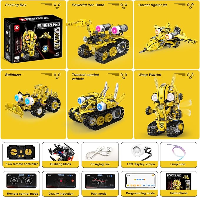 5 in 1 STEM RC Robot Building Kit, 673PCS Remote & App Controlled Jets Building Blocks Set, Robotic Technic Creative Toys, DIY Build Science Learning Gift for Boys Girls Age 6 7 8 9 10 11 12+-CubbioJoy