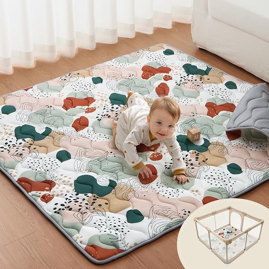 Blissful Diary Baby Play Mats for Floor, 59x59 Inch Thicker Foam Playmats for Babies and Toddlers, Soft Cushioning Baby Playpen Mat, Modern Abstract-CubbioJoy