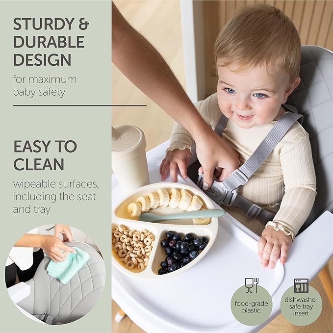 Convertible High Chair for Babies, Toddlers, Kids & Children - Wooden Highchair with Adjustable Height & Dishwasher Safe Tray - Wood Feeding & Dining Chair - Converts to Booster Seat - KoolaBaby-CubbioJoy