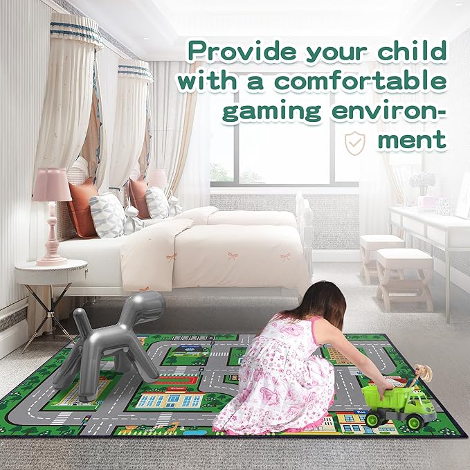 Play Mat 5'x 6'6" Car Rugs for Kids Toy Cars Kids Carpet City Pretend Play Non-Slip Washable-CubbioJoy