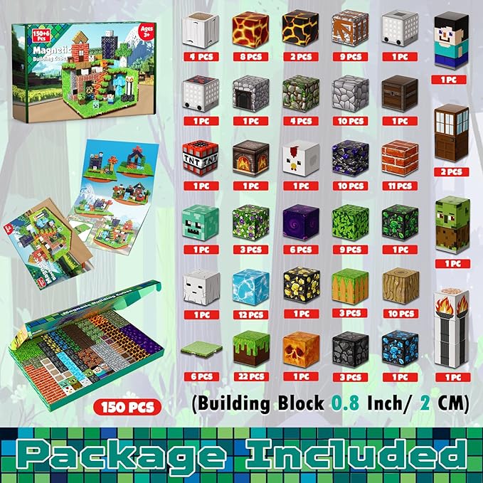 150 PCS Magnetic Blocks - Magnetic Building Block with 6 Baseplate, Stacking Magnets for Kids, Sensory Toy for Toddlers STEM Learning, Birthday Gifts for 3+ Years Old Boys Girls-CubbioJoy