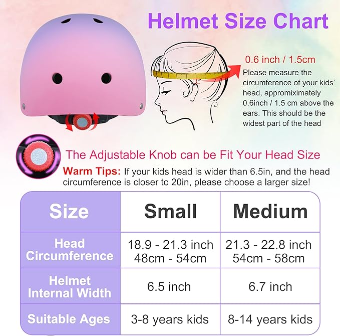 Kids Bike Helmet with DIY Stickers and Knee Pads Elbow Pads Wrist Guard Set for Ages 3-8-14 Toddler Boys Girls Helmet for Roller Skates Cycling Skateboarding Bicycle Scooter-CubbioJoy