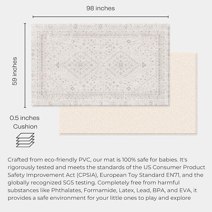 Baby Care Soft Rug (Prestige, Ikat - Persia) 98'' x 59'' Original One-Piece Reversible Rollable Waterproof Play Mat for Infants, Babies, Toddler, and Kids-CubbioJoy