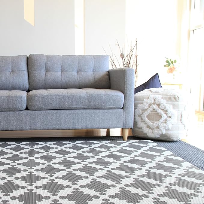 Cushmat Stylish Reversible Foam Play Mat (Large, Luxe Play - Charcoal Star) - Soft, Waterproof, Durable Play mat for Infants, Babies, Toddler, Kids & Grownup - 6.5ft x 4.5ft-CubbioJoy