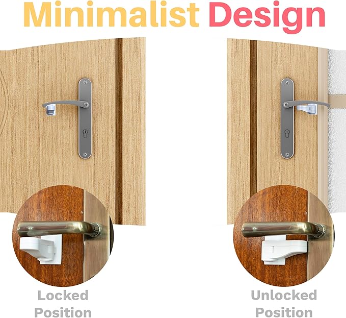 Inaya Child Proof Door Lever Lock - Door Handle Lock - 3M Adhesive - Minimalist Design - No Drilling Child Safety Door Handle Locks (3 Pack)-CubbioJoy