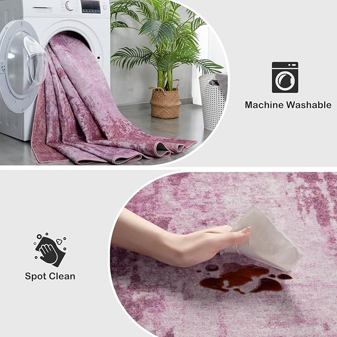 Kelarea Living Room Rug, 6x9 Rug Modern Abstract Washable Rugs Pink Faux Wool Vintage Carpet, Non Slip Rugs for Bedroom, Dining Room, College Dorm, Kids Playroom, Home Office-CubbioJoy