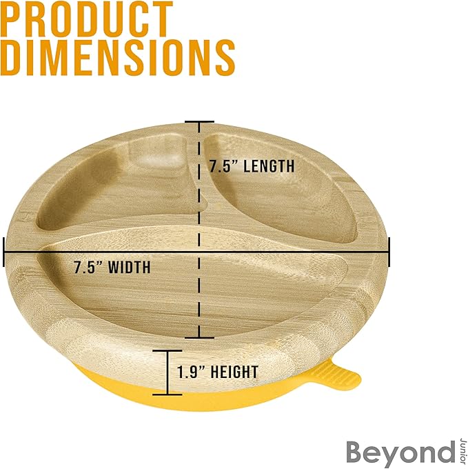 Abiie Octopod Bamboo Dish - Kids Plates for 4 months and up, 3-Compartment Baby Plates with Suction, Round Bamboo Baby Plate, Mess-Free Toddler Suction Plates, Baby Feeding Supplies, 7.5 x 7.5 x 1.9in-CubbioJoy