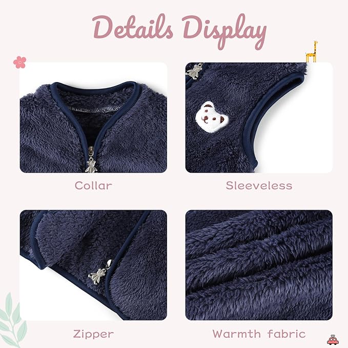 Baby Boys Girls Fleece Vest Zip Up Cute Bear Jackets Fuzzy Fall Winter Warm Clothes Newborn Outwear for Toddler Infant-CubbioJoy