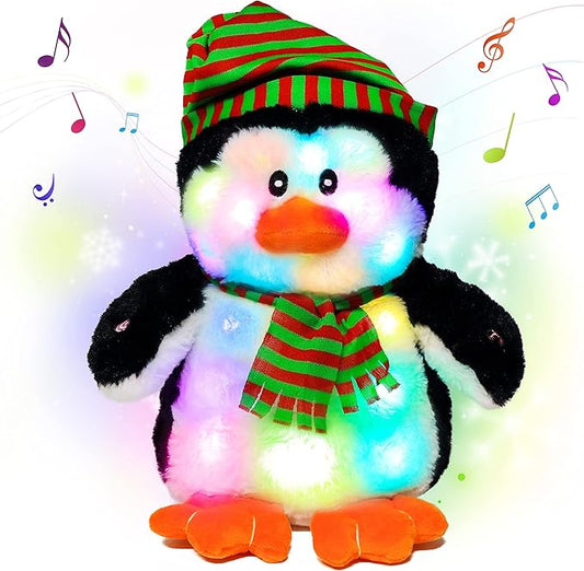 Cuteoy Light-up Singing Plush Penguin LED Musical Stuffed Animal Adjustable Volume Lullaby Plushies Birthday Christmas Toy Gifts for Kids Toddler Girls, 11"-CubbioJoy