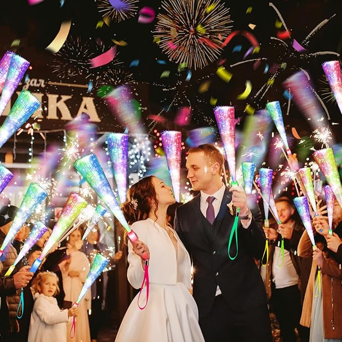 38 PCS Halloween Glow Sticks Bulk, Glow Fiber Optic Sticks, LED Light Wands, Glow in The Dark Party Supplies, Fiber Optic Wands for Weddings, Flashing LED Party Favors, Colorful Light Sticks-CubbioJoy