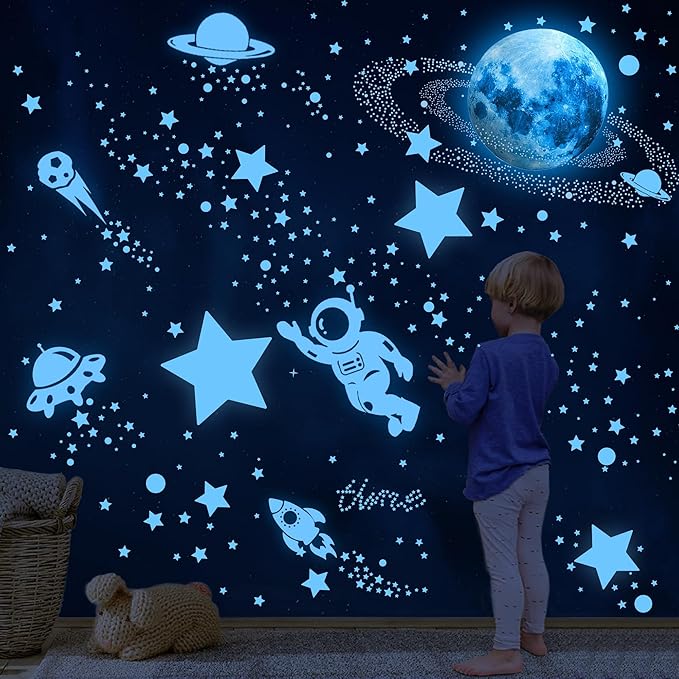 530 Glow in The Dark Stars Ceiling Stars Glow in The Dark Glow Moon and Space Wall Decals Astronaut Universe Galaxy Planet Wall Stickers Glowing Wall Stickers Kid Boys Living Room Decor-CubbioJoy
