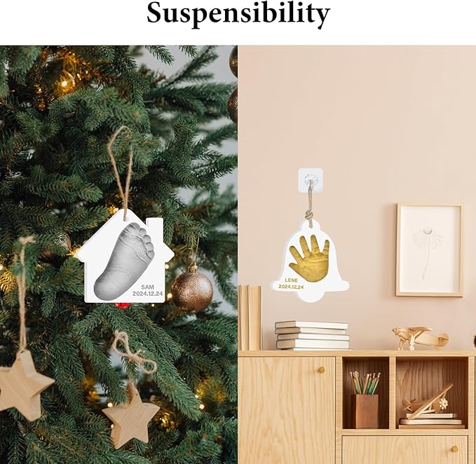 Baby Hand & Footprint Keepsake Kit - Personalized Handprint Footprint Ornament for Newborn Babies, New Mom Gifts, Baby Shower & Registry, Nursery Picture Frame, Pet Paw Print Ornament-CubbioJoy