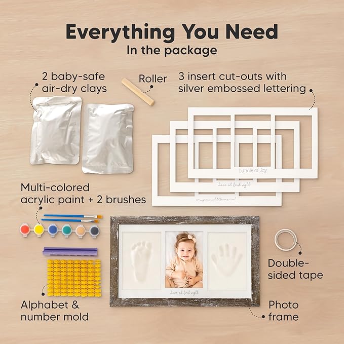 Baby Hand and Footprint Kit - Clay Handprint Keepsake Frame, Newborn Nursery Picture Frame, Personalized New Mom Gifts for Baby Shower & Registry (Barnwood)-CubbioJoy