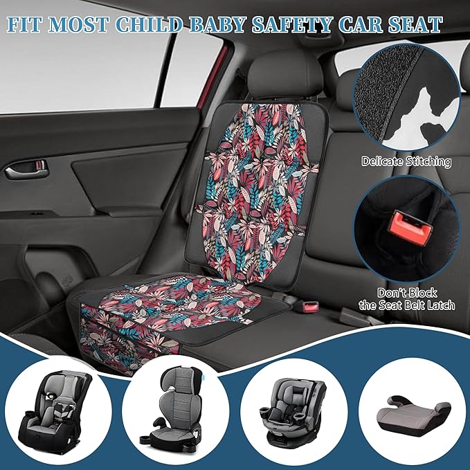 Car Seat Protector for Child Car Seat, 2 Pack Baby Car Seat Covers with Mesh Pockets & Non-Slip Backing 600D Durable Seat Protector Under Baby Car Seat for Car Back Seat (Red Leaves, Large)-CubbioJoy