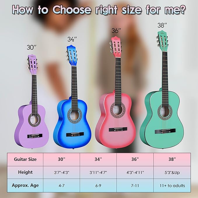 ADM Beginner Acoustic Classical Guitar 34 Inch Nylon Strings Wooden Guitar Bundle Kit for Kid Boy Girl Student Youth Guitarra Online Lessons with Gig Bag, Strap, Tuner, Strings, Picks, Blue-CubbioJoy