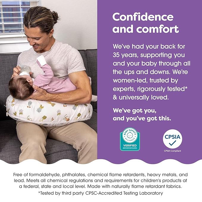 Boppy Nursing Pillow - Ergonomic Bottle & Breastfeeding Pillow with High, Firm, Large Area, Water-Repellent Cushion with Washable Cover; Baby Safety Alliance Verified - Tan Happy Houseplants-CubbioJoy