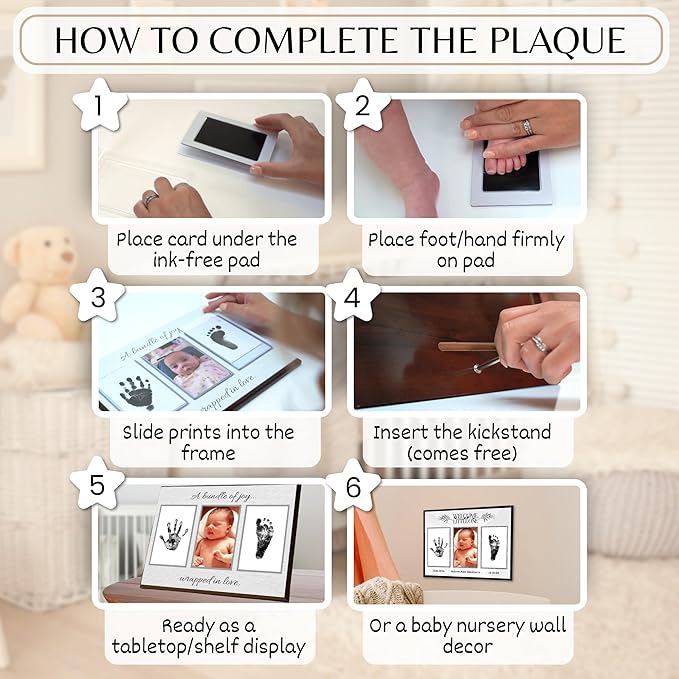 Inkless Hand and Footprint Kit, Baby Keepsake Plaque & Baby Shower Gifts - Ideal as Mom To Be Gift, Nursery Picture Frames, Clean Touch Hand and Footprint Kit (Style 2 - Design 4)-CubbioJoy