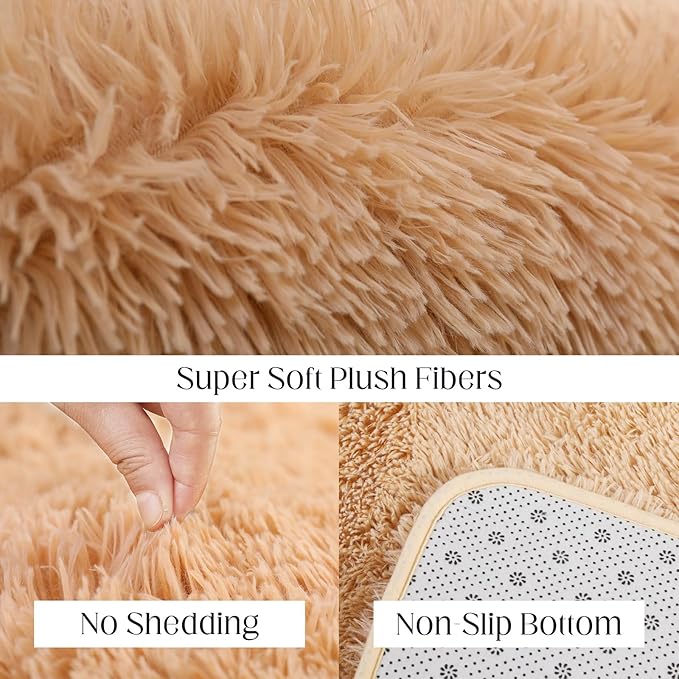 9x12 Area Rug, Fluffy Plush Carpet for Living Room, Bedroom, Nursery, Study, Kids Room - Soft Non-Slip Indoor Decor, Camel-CubbioJoy