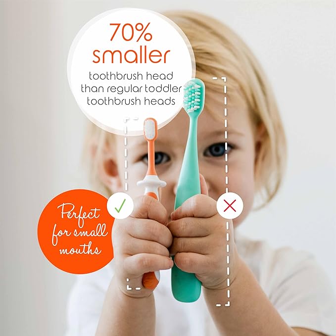 Cherish Baby Care Toddler Toothbrushes 1-2 Years (4-Pack) - BPA-Free & Safety-Tested Kids Toothbrush Kit, Designed by a Pediatric Dentist, Soft-Grip Toothbrush for Kids, My First Toothbrush Set-CubbioJoy
